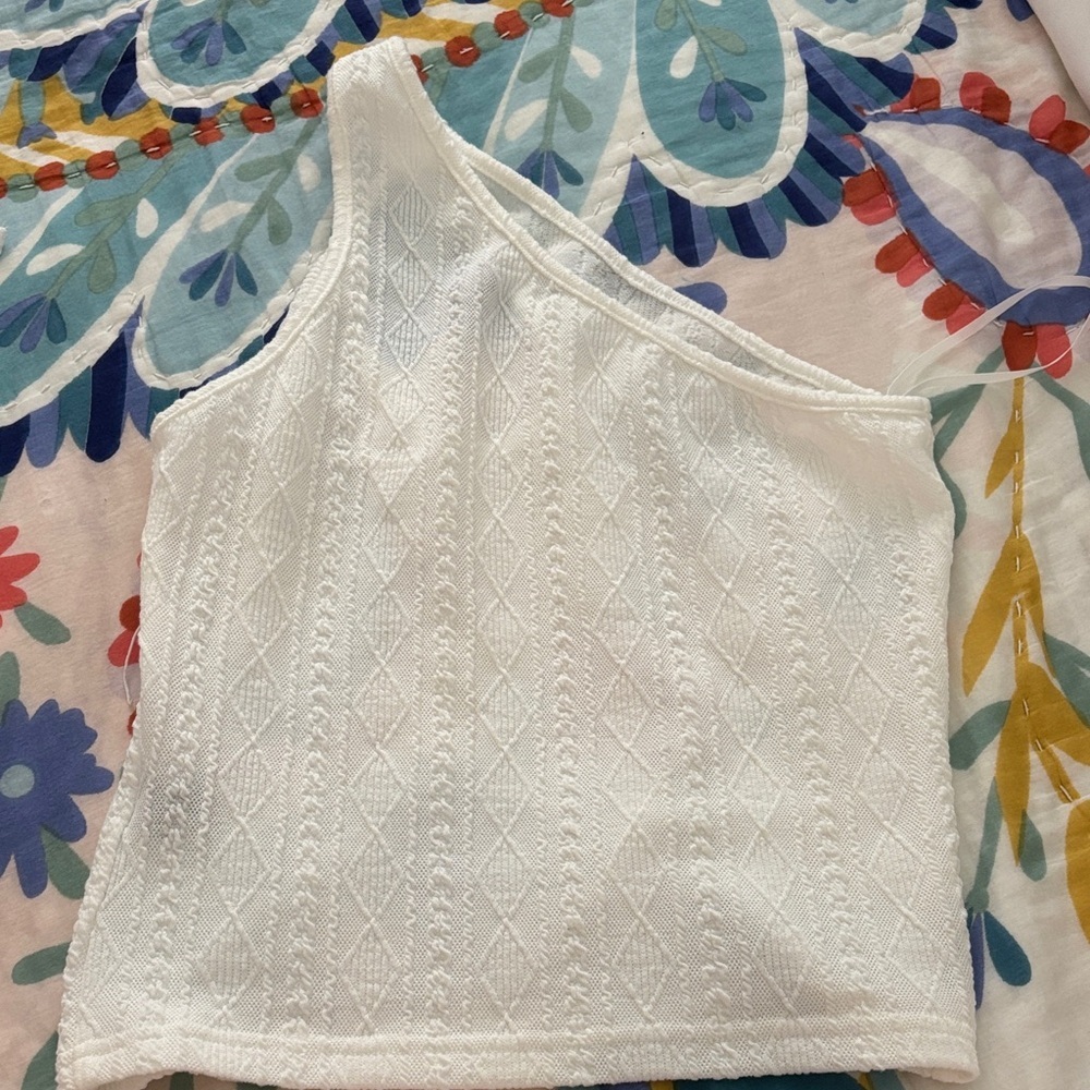 SHEIN White One-Shoulder Knit Crop Top